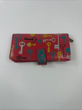 Bright Pink Key-Print Wallet with Snap Closure
